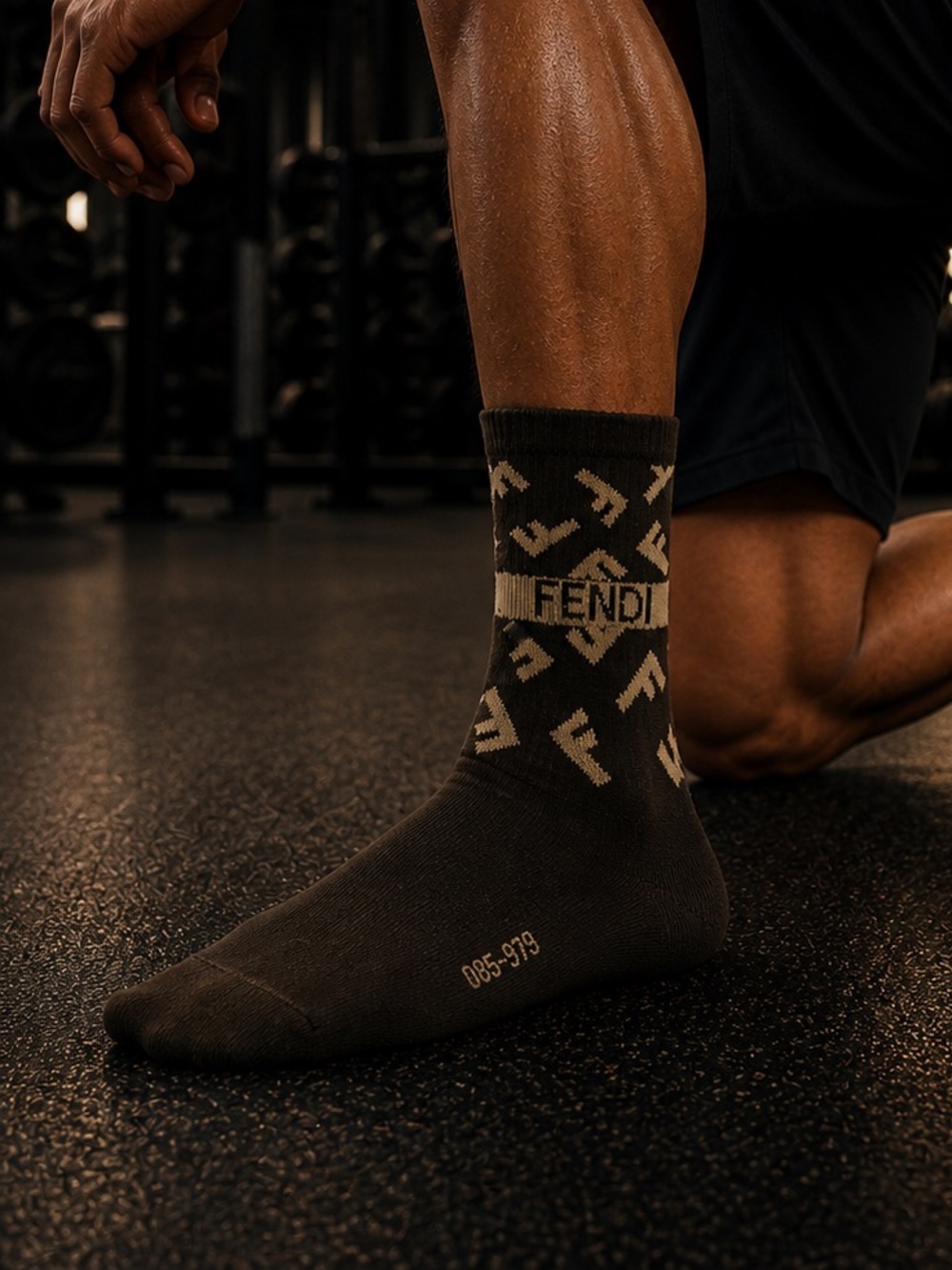 Fendi Men’s Brown Logo Athletic Crew Socks